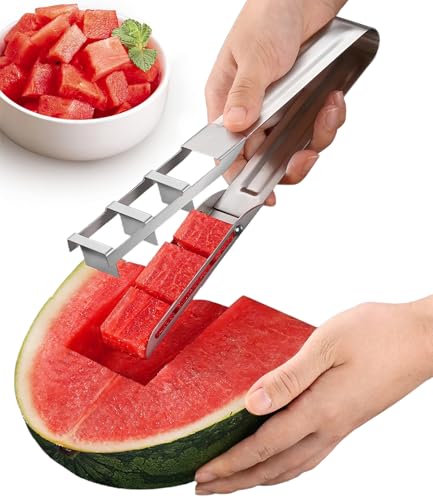 ROSROSE Watermelon Cutter Slicer, 2025 New Stainless Steel Watermelon Cube Cutter, Quickly Safe Watermelon Knife, Fun Fruit Vegetable Knives Salad Melon Baller for Kitchen Gadget Tools