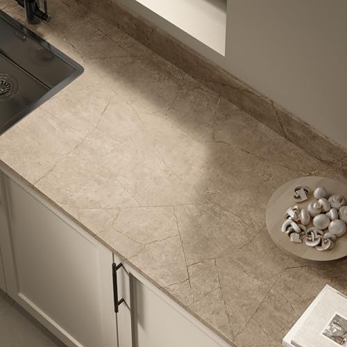 Image of Bushboard Premium Sleek Minos Stone Square Edge Laminate Kitchen Upstand 3000 x 100 x 20mm, Matching Stone Effect Finish, Wall Protection for Kitchen Worktops