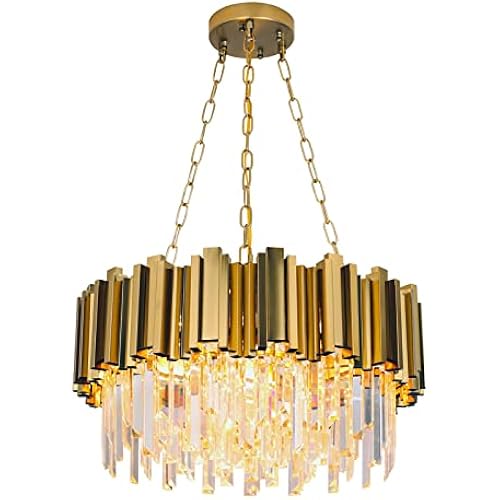 Modern Crystal Lighting 9 Lights Gold Chandelier Light Fixture Dining Room Chandeliers Living Room Bedroom Foyer Hallway Contemporary Chandelier with Light W22in