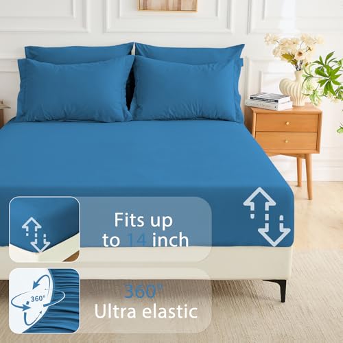 MUXHOMO 7 Pieces Queen Comforter Set, Soft Bed in a Bag Queen Size, All Season Bedding Set with Comforter, Flat Sheet, Fitted Sheet, Pillowcases & Shams, Bluish Green