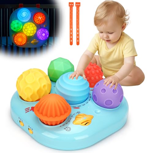 Image of Tsomtto Baby Toys 6-12 Months, Interactive Bright Color Textured Multi Sensory Balls with Sound Effects for Toddlers 1-3, Musical Light Up Montessori Toys 1 Year Old 4 5 6 7 8 9 10 Month Old Boy Girl