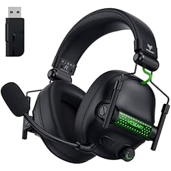 Casco Inalambricos Ps4 WESEARY WG2 Cascos Gaming Inalambricos, Auriculares Gaming Inalambricos de 2.4G para PS5, PS4, PC, Switch, Mobile, Sonido Estéreo 7.1 Auriculares con Microfono, PS5 Cascos con Luz RGB, Duración 50Hr+