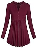 SeSe Code Cute Fall Tops for Office Ladies Blouses and Tunics Casual Dressy Shirts Wear with Leggings Burgundy
