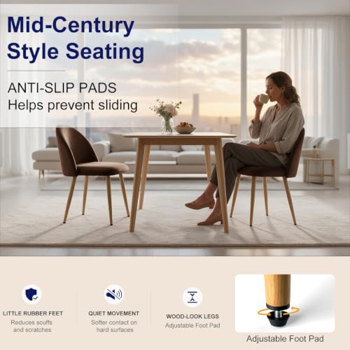 Lightdot Dining Chairs Set of 2, Brown Velvet Upholstered Dining Chairs with Metal Legs, Mid-Century Modern Accent Chair for Kitchen Living Room Bedroom, Apartment, Easy Assembly, 300lbs Capacity - Image 5