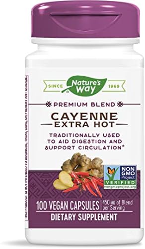 Nature's Way Premium Blend Cayenne Extra Hot 450 mg of blend per serving 100 Vcaps (Packaging May Vary)