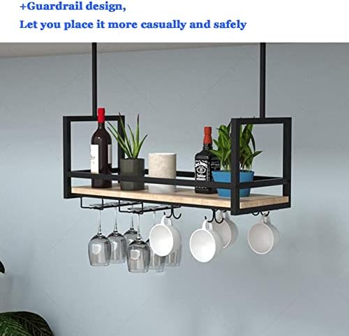 Ceiling Decoration, Ceiling Rack, Bar Counter Wine Rack, Wrought Iron Solid Wood Flower Rack Hanging Shelf, Used for Bar/Restaurant/Kitchen Storage Rack (Size : 60X30X60CM)