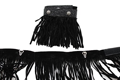 TFJ Women Western Fashion Boot Toppers Knee High Flower Charm Black Fringes A Pair2