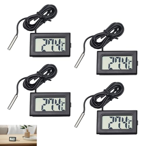 4 Piezas Termómetro Acuario, Termometro nevera, Termómetro Digital Mini con Sonda Externa Impermeable, Sensor Temperatura, Pantalla LCD, Adecuado para Refrigerador, Congelador y Acuario