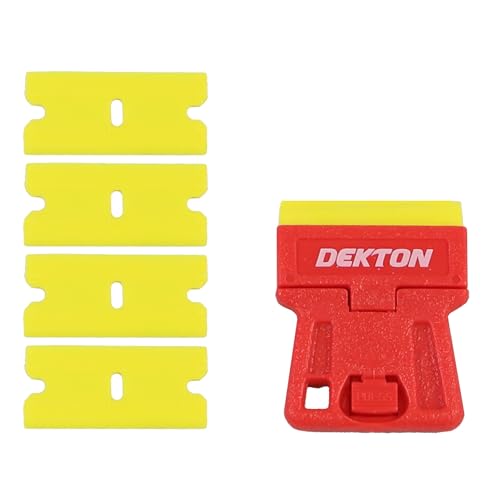 Dekton Mini Scraper with 5 Plastic Blades | Ideal for Glass, Tile and Marble Scraping | Standard Single-Edge Blade | Easy Push-Button Blade Change | Safe Storage with Retracted Blade Design