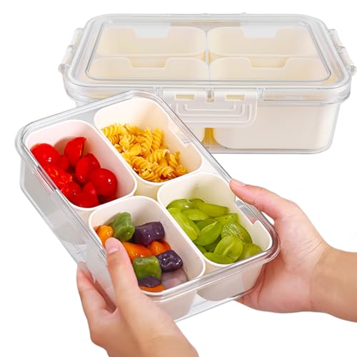 HOSPAOP Snackteller mit Fächern, Snackschale mit Deckel, Kunststoff Snackbox Snack Schalen Set Auslaufsicher, Snacktablett Organizer für SüßIgkeiten Candy Veggie Keks Nüsse Desserts Obst