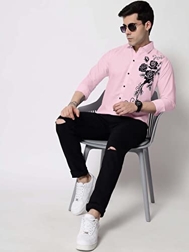 Image of Zombom Men's Regular Fit Cotton Blend Printed Spread Collar Full Sleeve Casual Shirt