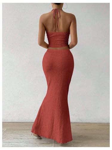 Image of SOLY HUX Women's Two Piece Outfits Twist Front Halter Cami Tops and Skirt Summer Set