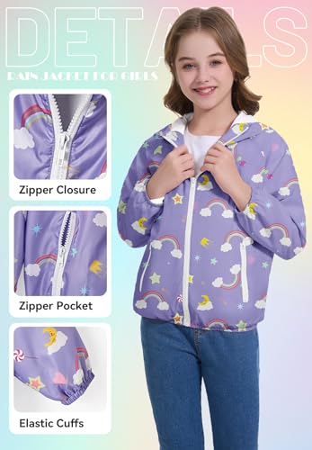 Image of Zando Lightweight Girls Rain Jacket - Hooded Windbreaker Water-Resistant Girls' Outerwear Jackets & Coats for Kids 4-10Y