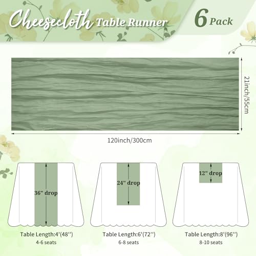 Pesonlook 6 Pack Cheesecloth Table Runner, Sage Green, Long, 21x120 inch by Pesonlook - Used condition - Image 2