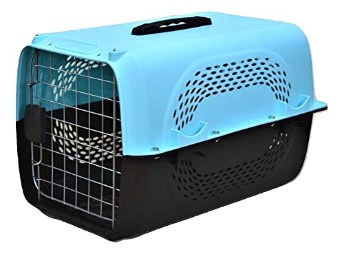 Image of PetVogue Plastic Portable Pets Travel Carrier Cage & Kennel House for Dogs & Cats, Puppies & Small Animals (19 inch X 12 inch X 12 inch) Blue Colour Home