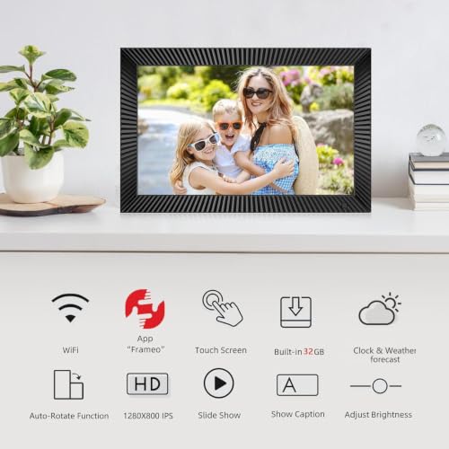 Image of Frameo WiFi Digital Photo Frame 10.1 Inch, 32GB IPS Touch Screen, Digital Picture Frame with Auto-Rotate, Wall Mountable, Share Photos&Videos via Frameo APP, for Parents Grandparents