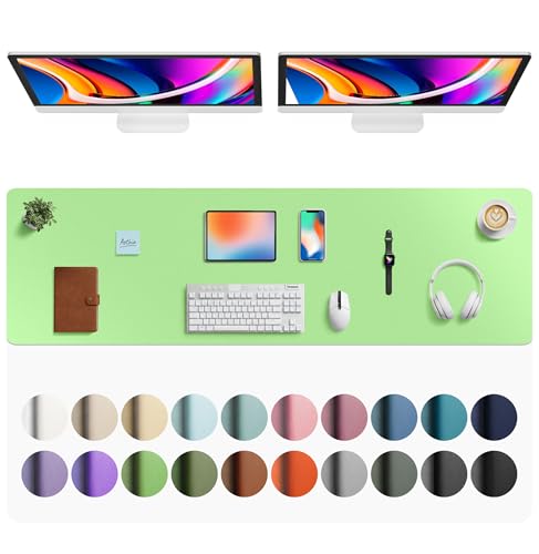 Image of Aothia Faux Leather Desk Mat - Large Mouse Pad, Non-Slip PU Leather Blotter, Waterproof Writing Surface for Office and Home (Foam Green, 63 inch x 17 inch)