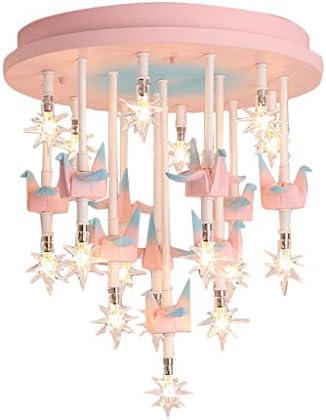 Huioo Children's Room Cartoon Pink Ceiling Lamp, Modern Minimalist Girl Princess Room Thousand Paper Crane Star Chandelier Living Room Study Wrought Iron LED Chandelier G4 (Color : White Light)