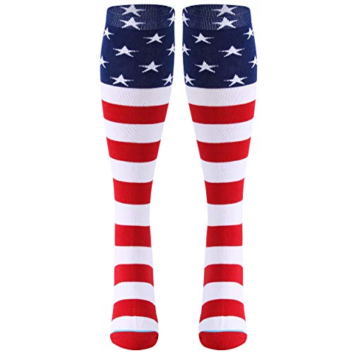 Gmall American Flag Socks for Women,Cotton Fun Dress Socks Patriotic USA Freedom Knee High Novelty Funny Socks,1 Pair,Size M