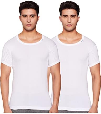 Rupa Frontline Men White Regular Fit Round Neck Half Sleeve Cotton Vest Innerwear (Pack of 2)