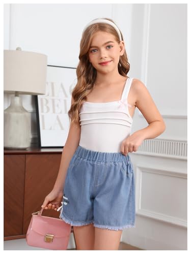 SHENHE Girl's Square Neck Bow Tank Pleated Wide Strap Sleeveless Cute Summer Holiday Top 5