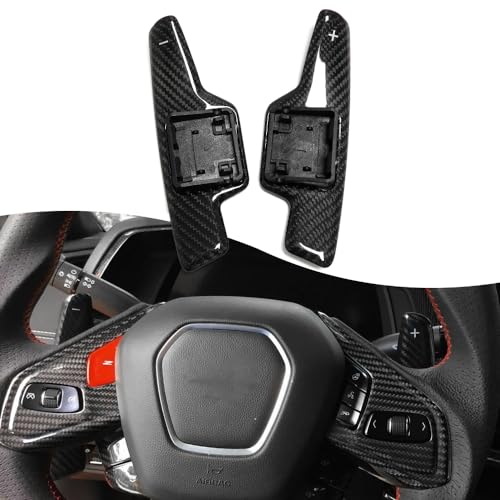 Jogon Dry Carbon Fiber Steering Wheel Shift Paddle for Corvette C8 Stingray Z06 Z51 Coupe HTC 2020 2021 2022 2023 2024 Replacement Style (Glossy Black with White Mark)