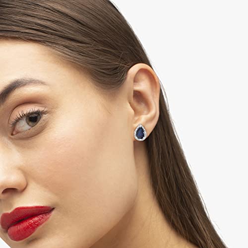 Pear Blue Sapphire And Diamond Stud Earrings 14K White Gold (1.70Ct) #TOP1