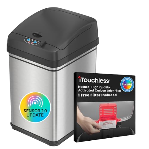 Image of iTouchless 8 Gallon Dog-Proof Stainless Steel Sensor Trash Can with PetGuard Lock - Touchless Lid, AbsorbX Odor Filter, Battery or AC Power, Automatic Garbage Bin for Kitchen, Home, or Office