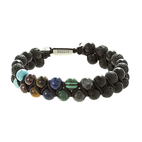 Steve Madden Men's Multi Color Stone Double Strand Adjustable Bracelet in Stainless Steel