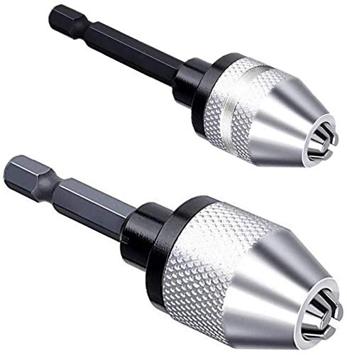 Homhelar 2Pcs 1/4 Inch Hex Shank Keyless Drill Chuck Quick Change Adapter Converter Drill Adapter (0.3mm-3.6mm 0.3mm-6.5mm)