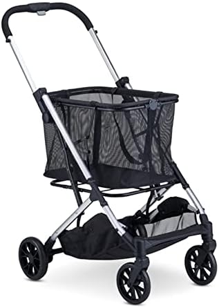 Joovy Boot Shopping Cart Featuring 70 lbs Total Weight Capacity, Stylish Removable Tote, Swivel Tires for Easy Steering, One-Handed Compact Fold, and One-Step Parking Brake (Silver Frame)