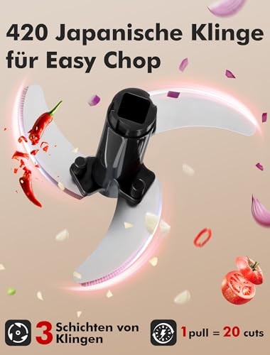 GDL Zwiebelschneider, 800ML Zwiebel Zerkleinerer mit Edelstahlklingen, Multizerkleinerer Gemüseschneider für Gemüse, Obst, Nüsse, Knoblauch, Babynahrung. (Schwarz) 2