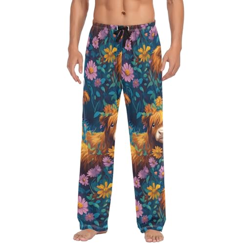 AIXIWAWA Highland Cows Mens Pajama Pants Cozy Sleepwear Lounge PJ Bottoms with Pocket Drawstring S