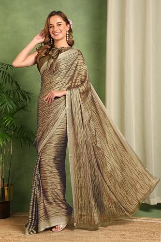 Image of MIRCHI FASHION Saree for Woman | Chiffon Block Printed Lightweight Daily Wear Sarees with Blouse