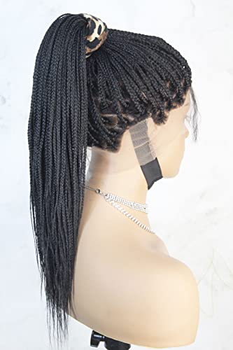 Benefly Human Hair Base Full Lace Wig Knotless Box Braided Wigs Bleached Knots With Baby Hair 1B Off Black Color Braids Wig #TOP4