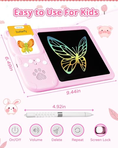 Image of 112 Talking Flash Cards with LCD Writing Tablet for Kids 3-8 Years, Rechargeable Learning & Drawing Board, Educational Toy for Boys & Girls, Preschool Learning Gift, Pink Doodle Board