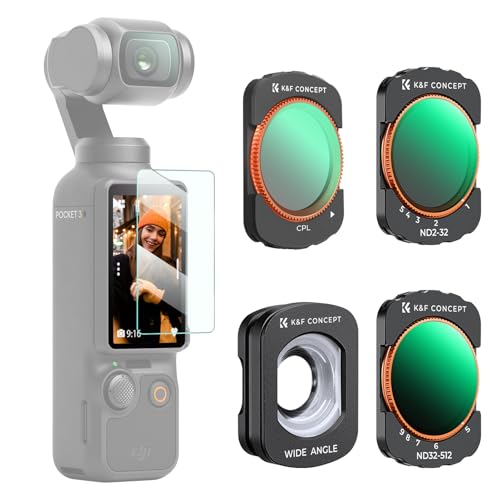 K&F Concept DJI OSMO Pocket 3用 ND2-32+ND32-512+広角レンズ+CPL 磁気着脱式 装着便利 AGC光学ガラス 28層ナノコーティング 防水防汚