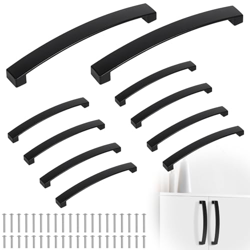 DBREAKS 10 Piezas Tirador para Muebles, 160mm Manijas De Gabinete, Tirador de arco para gabinete, Tirador de cocina para cajón, Armario, Mueble de Cocina, baño(Negro)