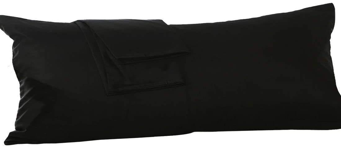 Body Pillowcase 20x60 Pillow Cover 100% Egyptian Cotton Black Solid Set of 1 Body Pillow Case Zipper Closer Luxury- 550 Thread Count (Body Pillowcase Zipper 20x60,Black) — image 1