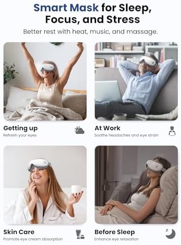 Bob and Brad EyeOasis 2 masażer do oczu z ciepłem, kompresja powietrza muzyka ładowalna terapia oczu masażer dla łagodzi zmęczenie wzroku oczu wspomaga zasypianie