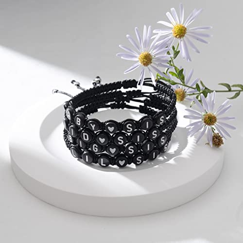 Image of seensea Personalized Name Bracelets for Family Sisters BFF Grandmother Mother Little Sister Bracelet with Letters Black Rope Woven Braided Adjustable Bracelets