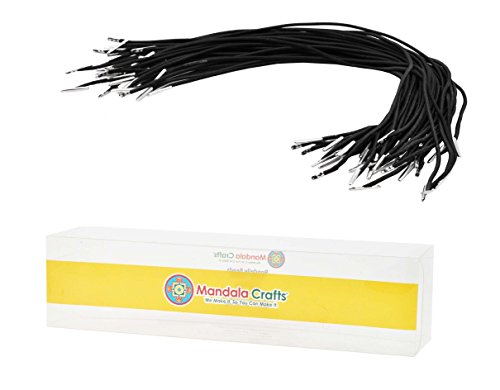 Mandala Crafts Elastic Barbed Cord, Stretch Loop Band with Metal Ends for Masks, Hats, Menus, Badges, Signs; 13 Inches 50 Loops, Black
