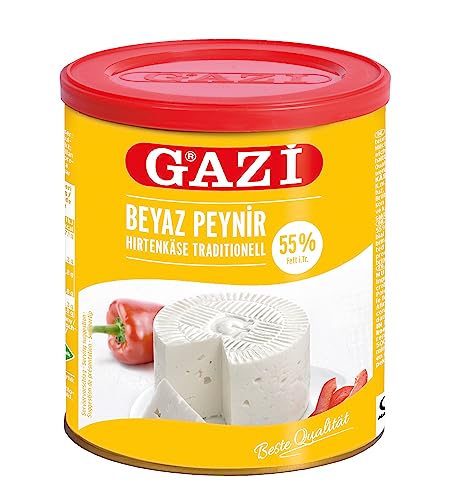 Gazi Hirtenkäse traditionell - 1x 500g Dose - Beyaz Peynir Kuh-Käse mit 55% Fett i.Tr., aus 100% Kuhmilch, für Snacks, Brote, Backwaren und Salate, intensiver und leicht cremiger Geschmack