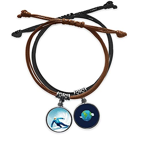 Pulsera esquíes y pole cadena cuero mano cuerda para hombre y mujer