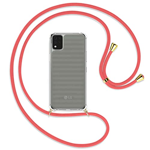 TBOC Funda Compatible con LG K42 [6.6 Pulgadas] Carcasa Transparente con Cuerda [Rojo Coral] para Móvil Cordón Ajustable Collar de Moda Cadena para Cuello Resistente Arañazos