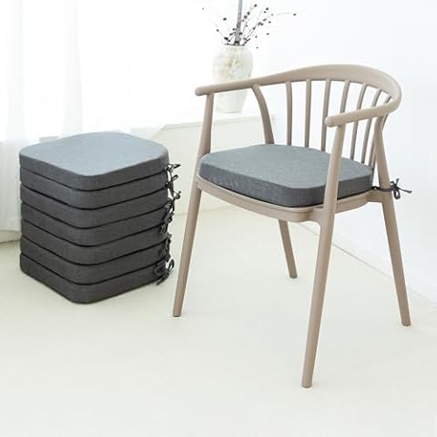 C-Hopetree Indoor Outdoor Dining Chair Cushions with Ties, Seat Pads for Kitchen with Washable Cover and Non-Slip Bottom, High-Resilient Foam, Waterproof, 17" x 16" x 2", Dark Grey, Set of 8 Cover