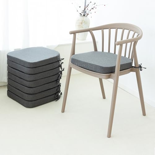 C-Hopetree Indoor Outdoor Dining Chair Cushions with Ties, Seat Pads for Kitchen with Washable Cover and Non-Slip Bottom, High-Resilient Foam, Waterproof, 17" x 16" x 2", Dark Grey, Set of 8
