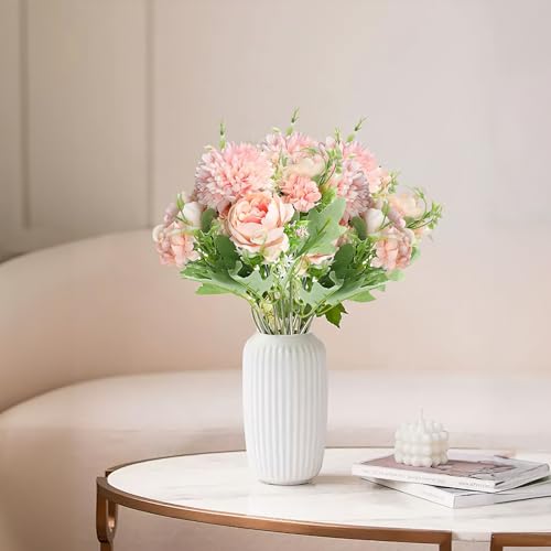 12 Bundles Pink Artificial Peony Flowers, Fake Rose Silk Bouquet Bulk, Faux Hydrangea Flowers for Wedding DIY Table Centerpiece Floral Vase Home Bridal Decor by Mdtrade - Image 5
