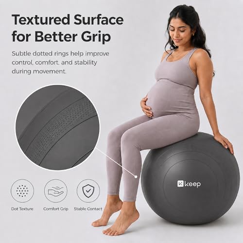 KEEP Birthing Ball for Pregnancy - 65cm 1400g Extra Thick Yoga Ball for Labor, Prenatal & Postnatal Maternity Exercise, 1100 Lbs Heavy Duty Anti-Burst Stability Ball & Physio Ball, Dark Grey by KEEP - Used condition - Image 5
