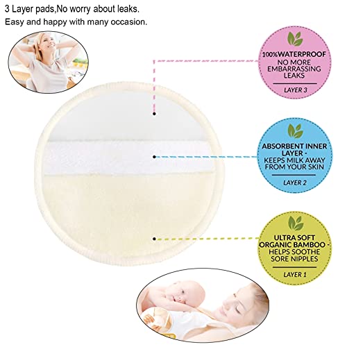 Pinowu Organic Bamboo Nursing Pads - 10 Washable Pads + Wet Bag + Wash Bag, Breastfeeding Nipple Pads For Maternity, Charming Nipplecovers For Breast Feeding (Pastel Touch, Large 4.7") #TOP2